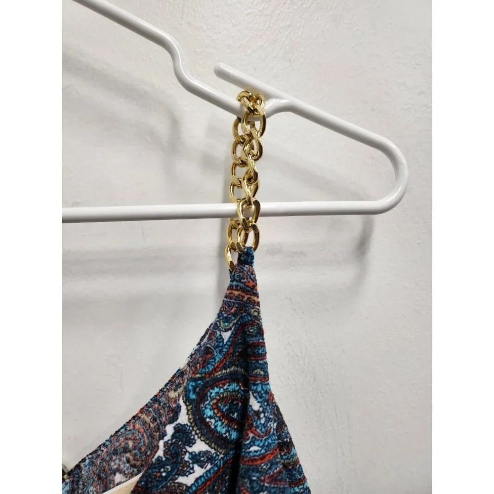 Michael Michael‎ Kors Womens Maxi Dress Petite Medium BOHO Paisley Chain Strap